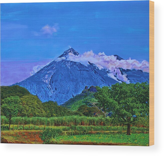 Volcano Wood Print featuring the painting Fuego Volcano Guatamala by Deborah Boyd