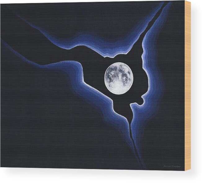 Moon Wood Print featuring the painting Full Moon Silver Lining by Janice Dunbar