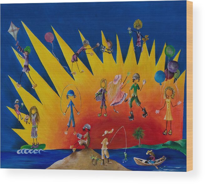  Wood Print featuring the painting Fun In The Sun by Virginia Bond