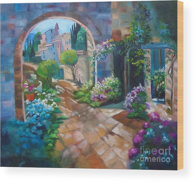 Courtyard Garden Canvas Print Wood Print featuring the painting Garden Courtyard by Jenny Lee