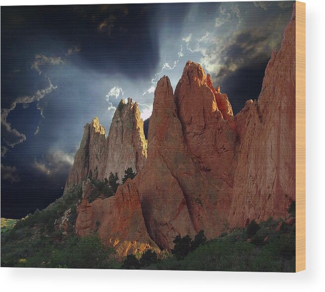 Colorado Springs Wood Print featuring the photograph Garden Megaliths with Dramatic Sky by John Hoffman
