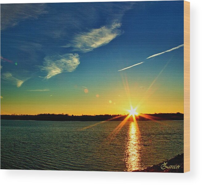Sun Wood Print featuring the photograph GC Lake Sunrise by David Zarecor