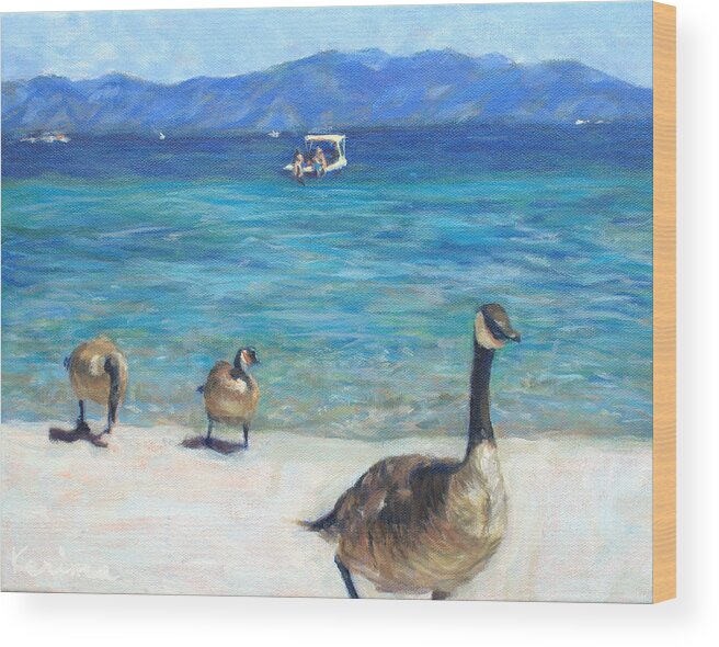 Landscape Wood Print featuring the painting Geese at Tahoe by Kerima Swain