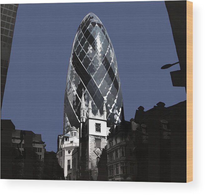 Gherkin Wood Print featuring the mixed media Gherkin - New BLUE #2 by BFA Prints