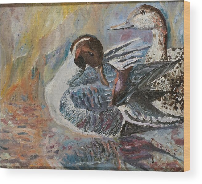 Mallard Ducks Wood Print featuring the painting Gimpy and Frank by Patricia Trudeau