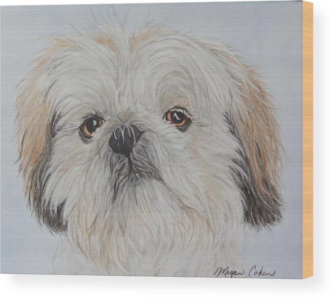 Dogs Wood Print featuring the painting Gizmo the Shih Tzu by Megan Cohen