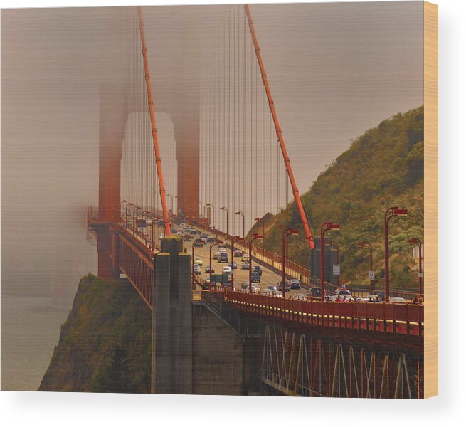 Fog Wood Print featuring the photograph Glolden Gate in Fog by Don Wolf
