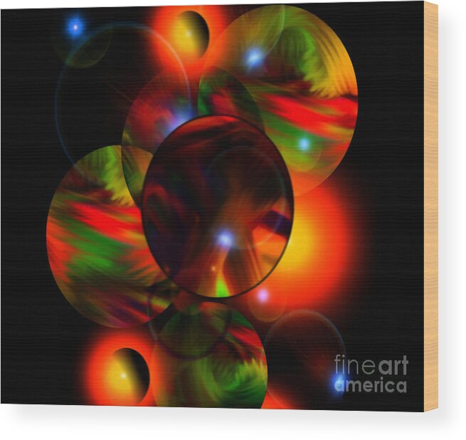 Digital Art Graphics Glowing Marbles With Striking Colors Wood Print featuring the digital art Glowing Marbles by Gayle Price Thomas