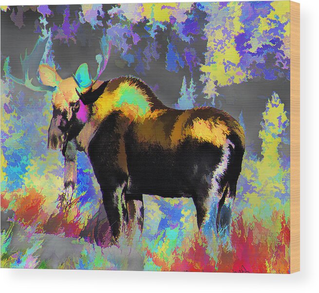 Moose Wood Print featuring the photograph Electric Moose by Jerry Nettik