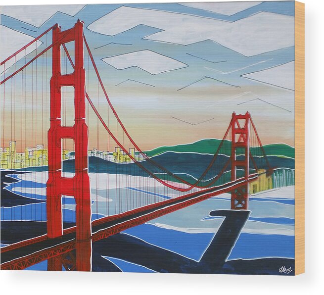 Golden Gate Bridge Wood Print featuring the painting Golden Gate by Laura Hol Art