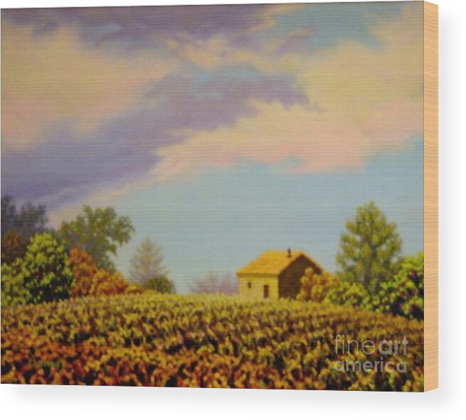 Vineyard Wood Print featuring the painting Golden Hills by Carl Downey