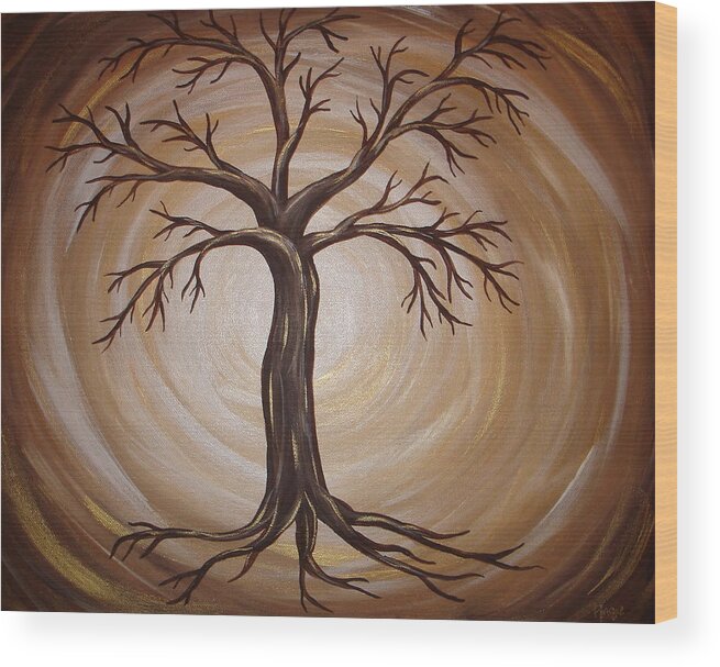 Tree Of Life Wood Print featuring the painting Golden Tree of LIfe by Angie Butler