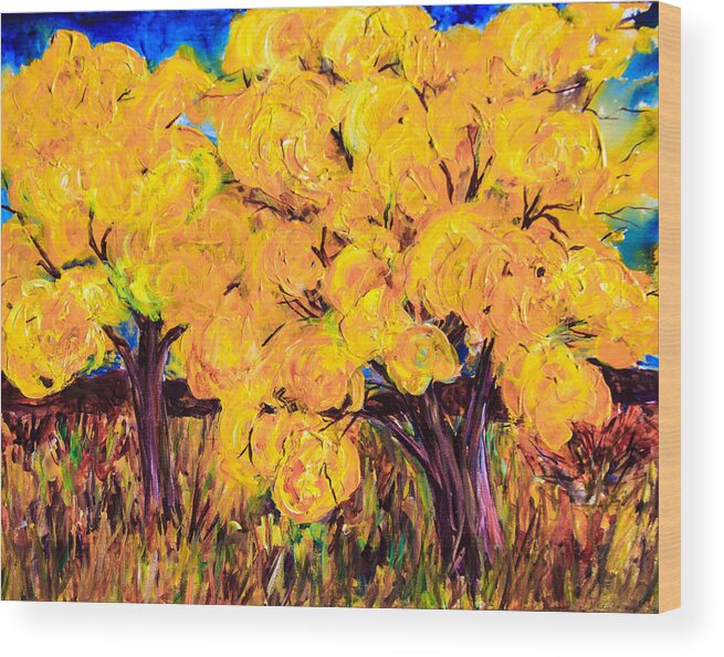 Tree Wood Print featuring the painting Golden Tree by Sally Quillin