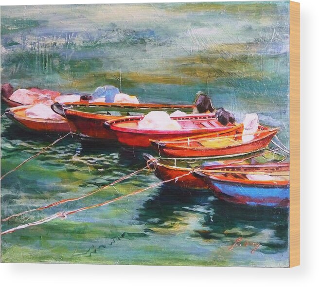 Boats Wood Print featuring the painting Good companions by Betty M M Wong