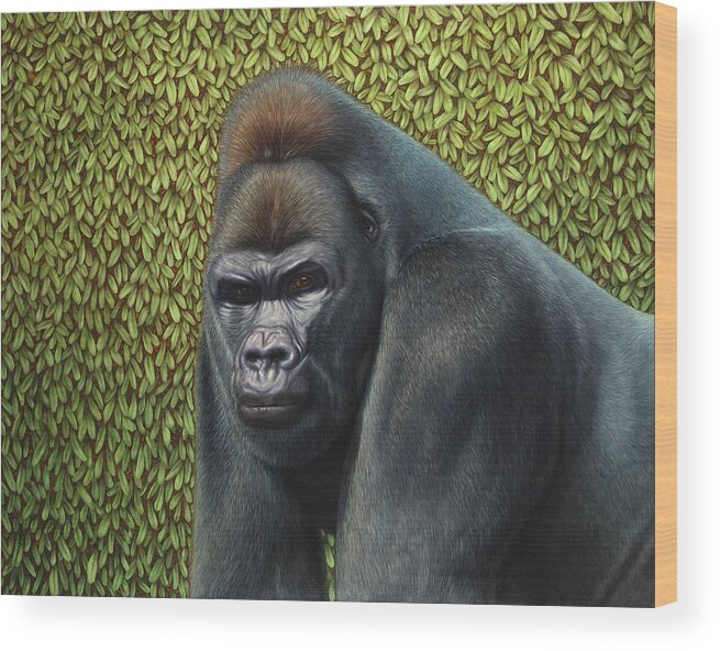 Gorilla Wood Print featuring the painting Gorilla with a Hedge by James W Johnson