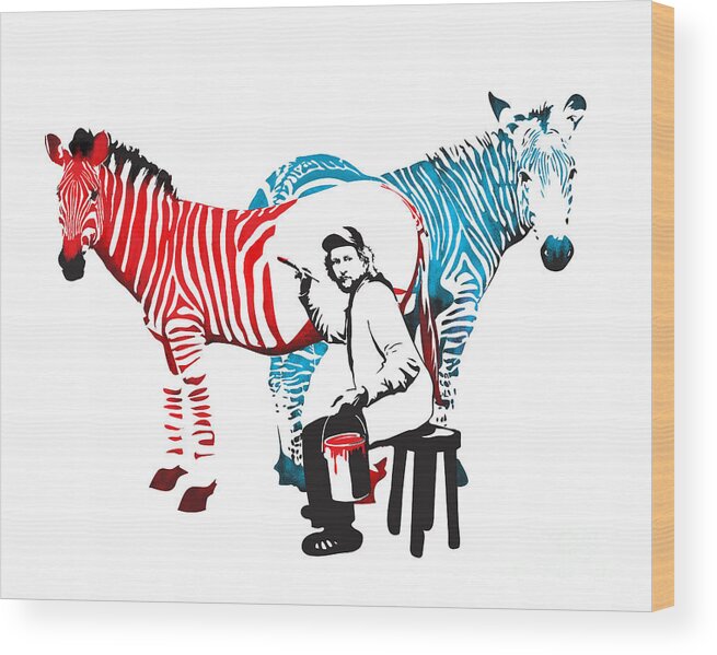 Zebra Wood Print featuring the digital art Graffiti print of Rembrandt painting stripes Zebra painter by Sassan Filsoof