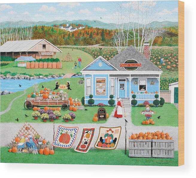 Landscape Wood Print featuring the painting Grandma's Baked Delights by Wilfrido Limvalencia