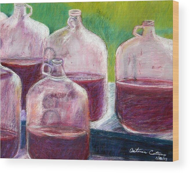 Wine Wood Print featuring the pastel Grape Stomp Residuals Pastel by Antonia Citrino