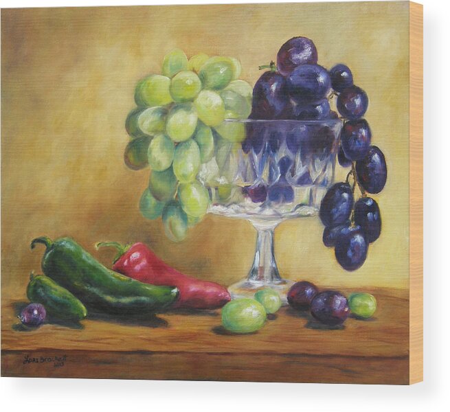 Vine Wood Print featuring the painting Grapes and Jalapenos by Lori Brackett