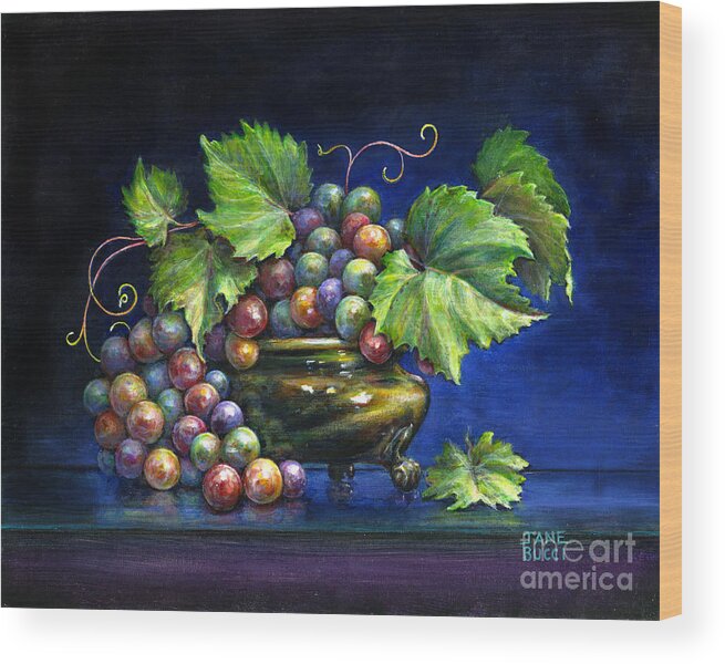 Still Life Wood Print featuring the painting Grapes in a Footed Bowl by Jane Bucci