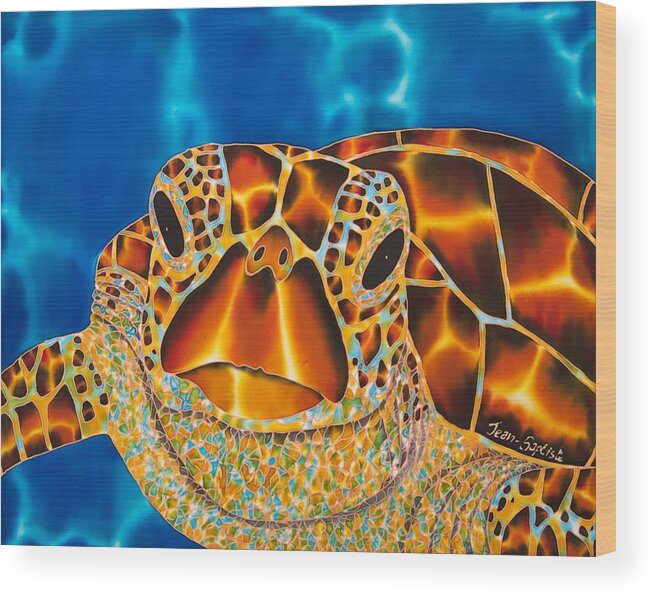 Sea Turtle Wood Print featuring the painting Green Sea Turtle by Daniel Jean-Baptiste