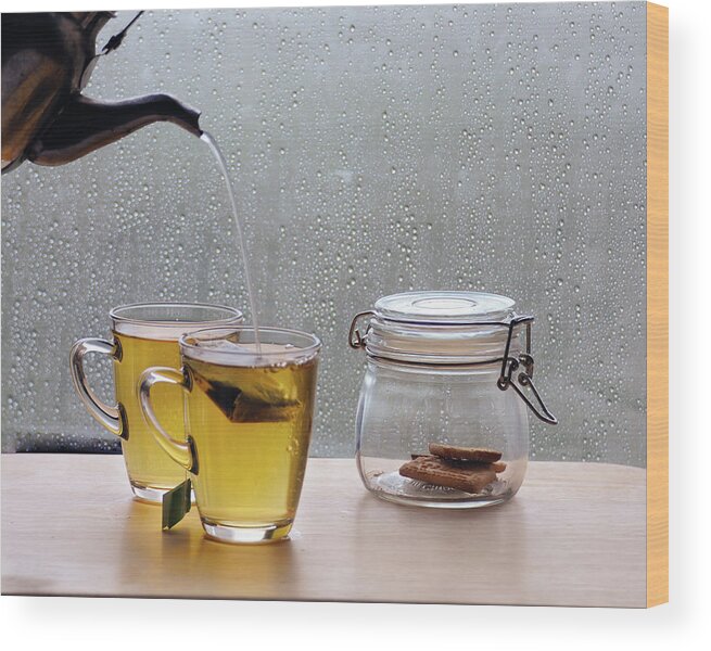 Motion Wood Print featuring the photograph Green Tea On Table by Shilpa Harolikar