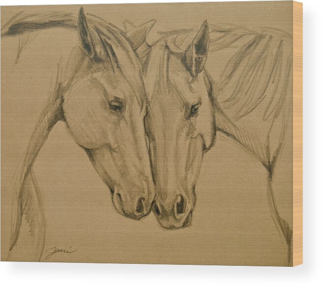 Horses Wood Print featuring the drawing Greetings Friend by Jani Freimann