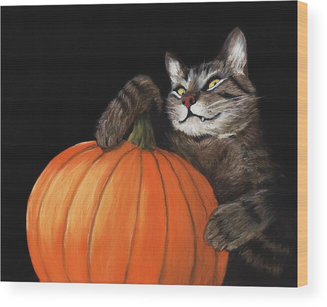 Cat Wood Print featuring the painting Halloween Cat by Anastasiya Malakhova