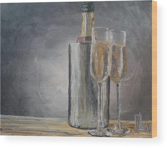 Champagne Wood Print featuring the painting Happy by Lee Stockwell