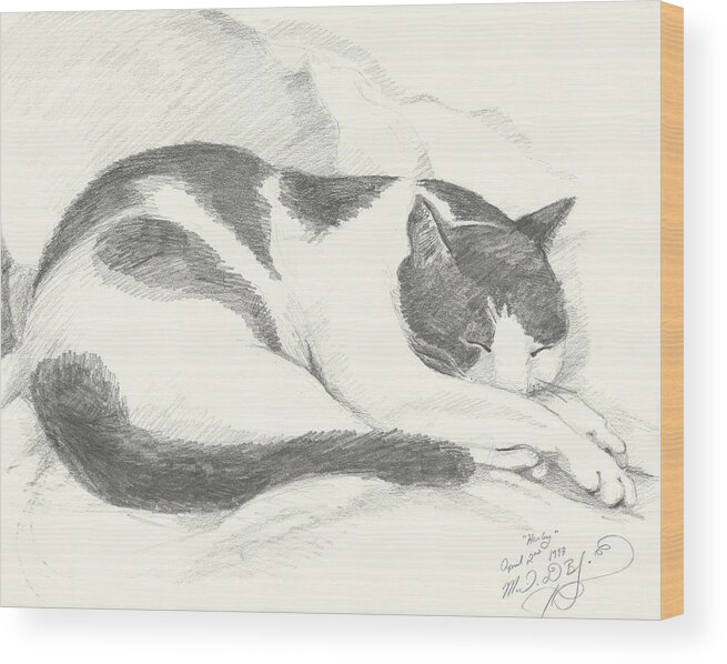 Cat Wood Print featuring the drawing Harley by Melinda Dare Benfield