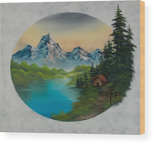 Landscape Wood Print featuring the painting Cabin in the Valley by Chris Steele