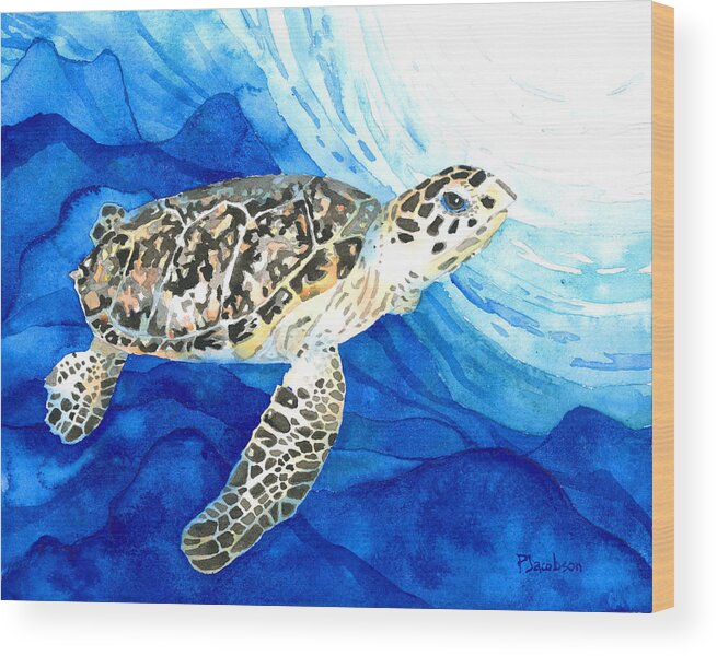 Turtle Wood Print featuring the painting Hawksbill Sea Turtle 2 by Pauline Walsh Jacobson