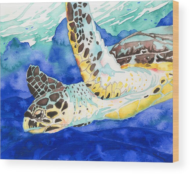 Turtle Wood Print featuring the painting Hawksbill Sea Turtle by Pauline Walsh Jacobson