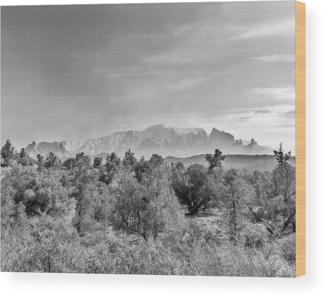 Landscape Wood Print featuring the photograph Hazy Sedona Bluffs by Chris Bordeleau