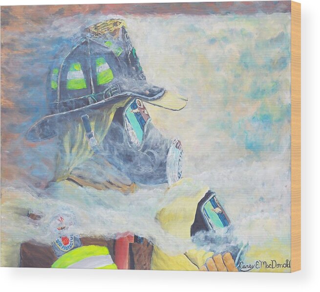 Fireman Wood Print featuring the painting He is at the door by Carey MacDonald