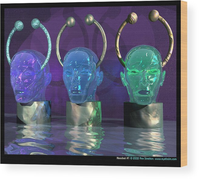 Blue Wood Print featuring the digital art Headset 1 by Ann Stretton