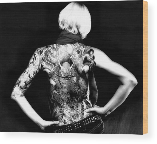 Black And White Wood Print featuring the photograph Heather the Tatooed Lady by Robert FERD Frank