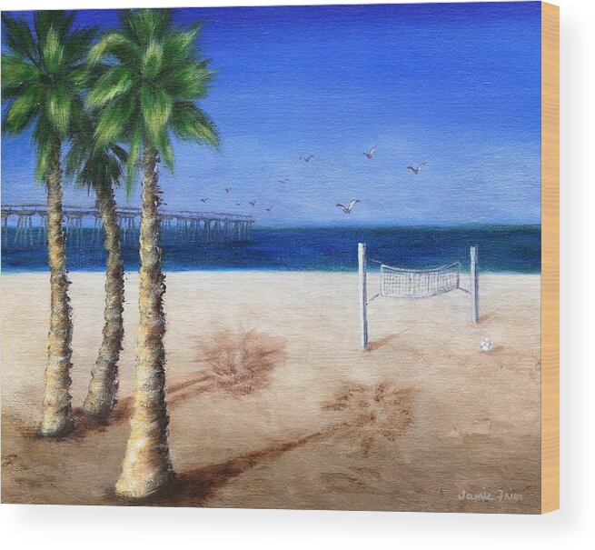 Palm Wood Print featuring the painting Hermosa Beach Pier by Jamie Frier