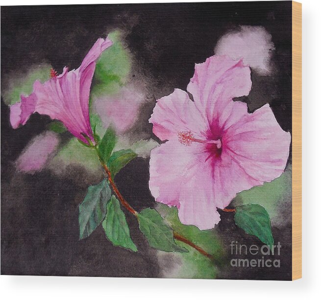 Flowers. Hibiscus Wood Print featuring the painting Hibiscus - So Pretty in Pink by Sher Nasser