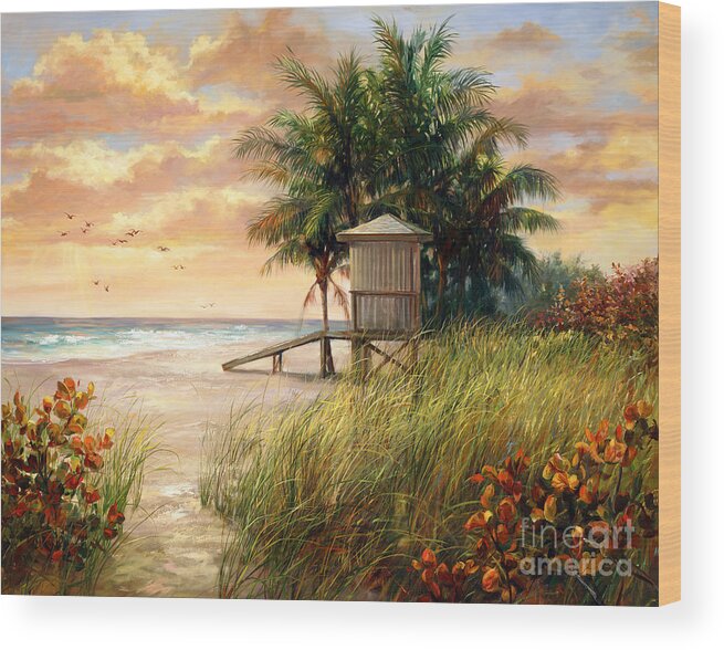 Beach Wood Print featuring the painting Hollywood Life Guard Hut by Laurie Snow Hein