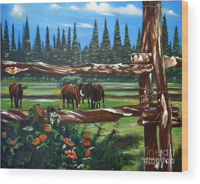 Horse Wood Print featuring the painting Horses by Larry Geyrozaga