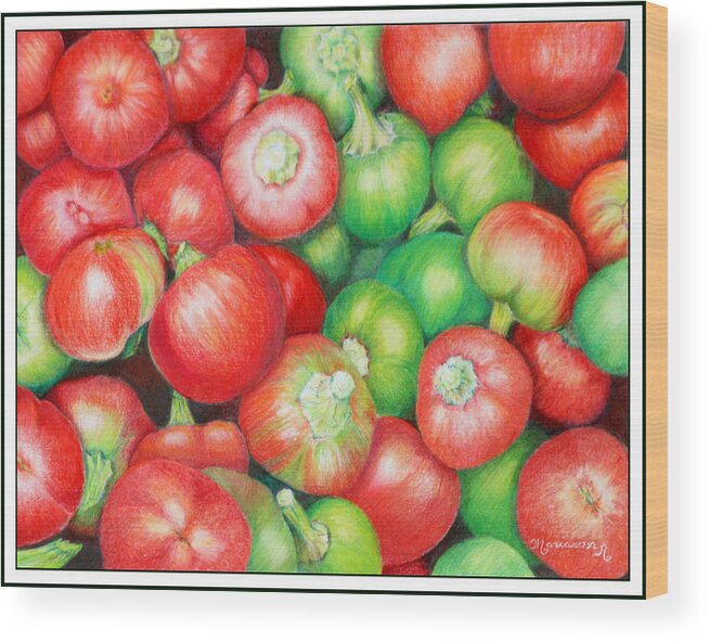 Hot Wood Print featuring the painting Hot Cherry Peppers by Mariarosa Rockefeller