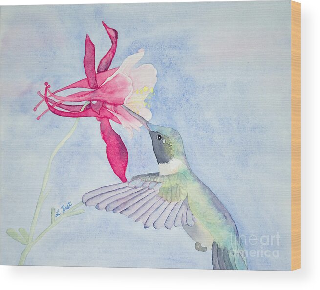 Ruby-throated Wood Print featuring the painting Hummingbird and Columbine by Laurel Best