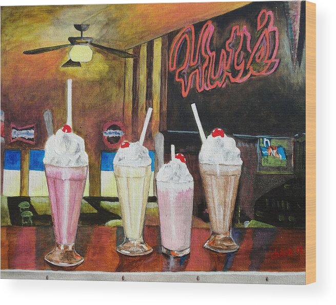  Wood Print featuring the painting Hut's Milkshake Heaven by Manny Chapa