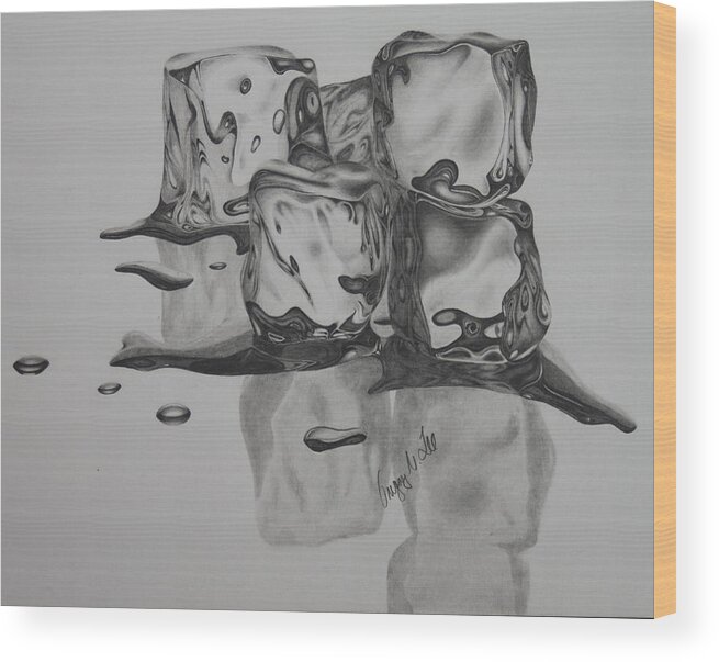 Ice Wood Print featuring the drawing Ice Cubes by Gregory Lee