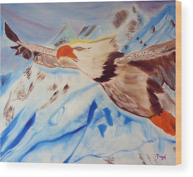 Eagle Wood Print featuring the painting Above the Glaciers by Meryl Goudey