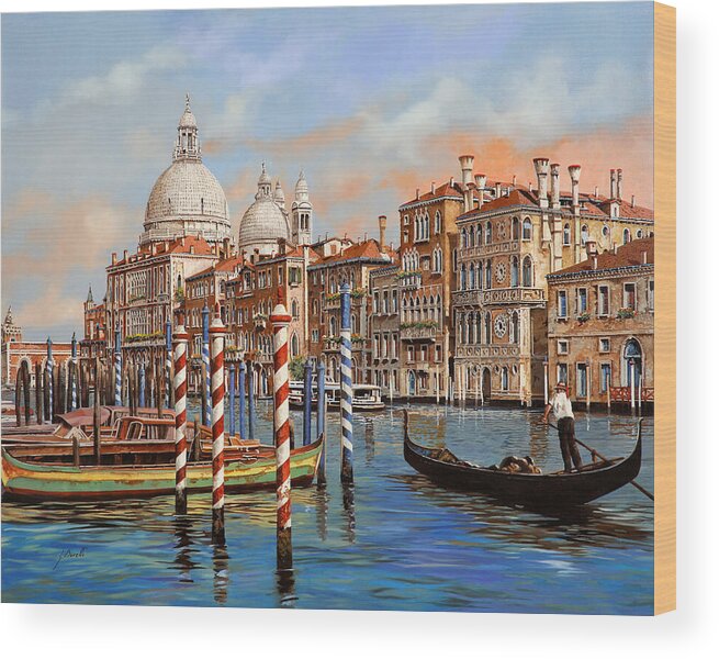 Venice Wood Print featuring the painting il Canal Grande e il gondoliere by Guido Borelli