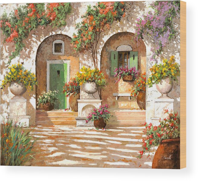 Arches Wood Print featuring the painting Il Cortile by Guido Borelli
