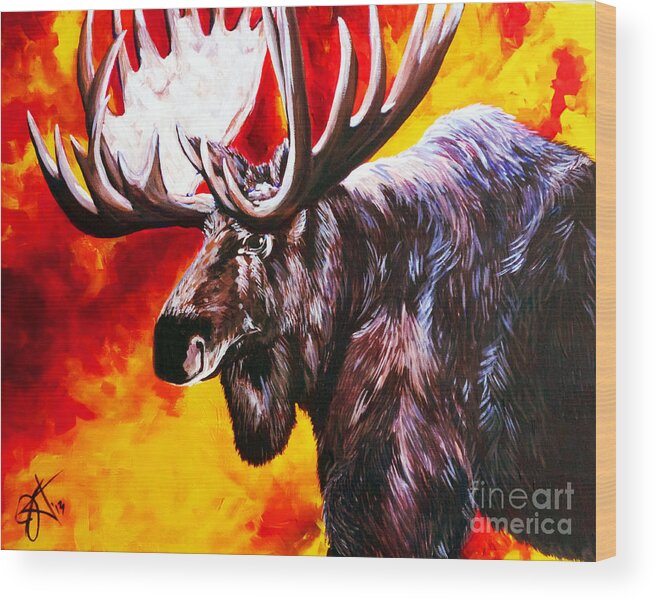 Moose Wood Print featuring the painting I'm No Bambi by Jackie Carpenter