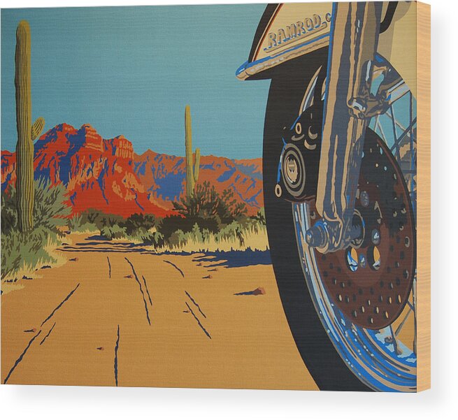Motorcycle Wood Print featuring the painting In Search of the Herd by Cheryl Fecht